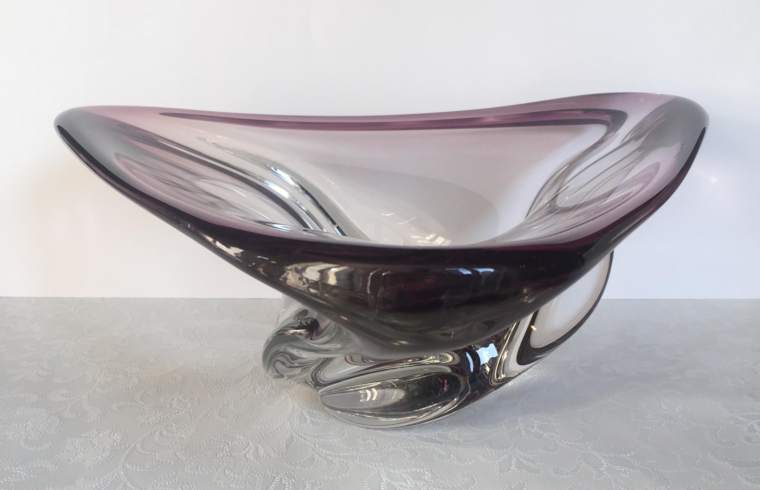 Hand-Crafted Midcentury Art Glass Bowl Centerpiece attributed to Val Saint Lambert