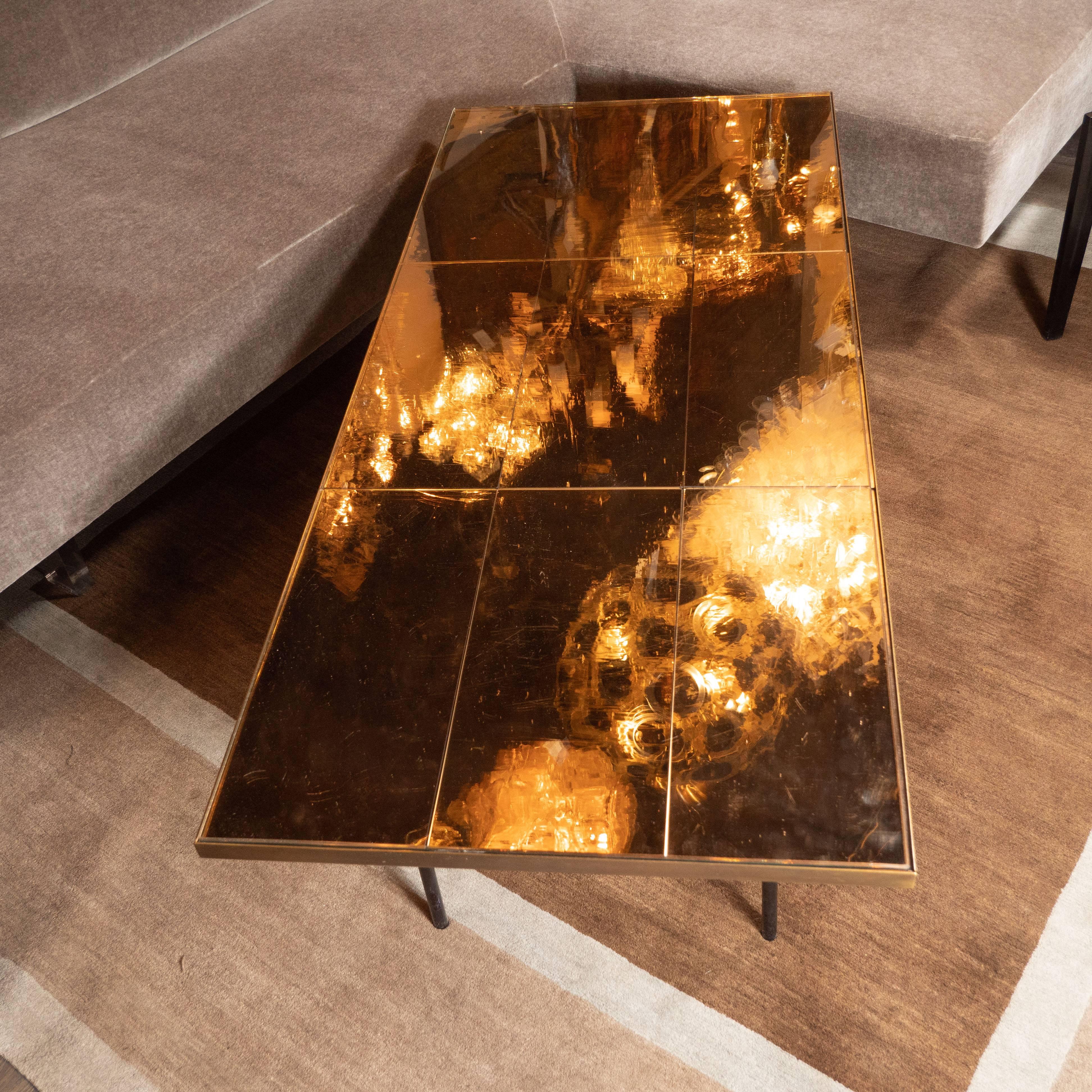 Midcentury Art Moderne Cocktail Table in Iron and Brass Mirror by Fontana Arte 7