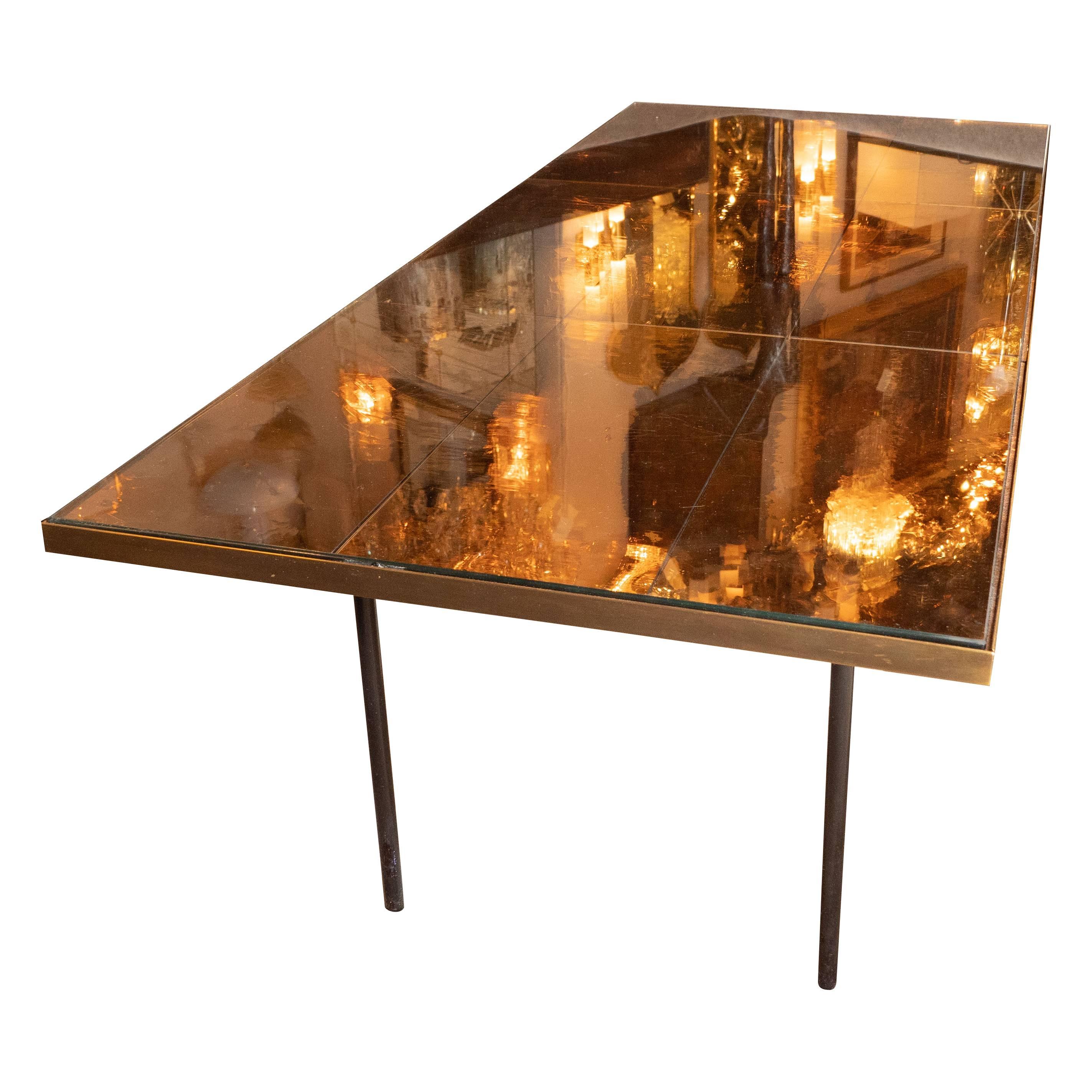 European Midcentury Art Moderne Cocktail Table in Iron and Brass Mirror by Fontana Arte