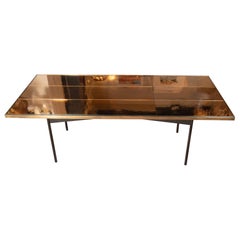 Midcentury Art Moderne Cocktail Table in Iron and Brass Mirror by Fontana Arte