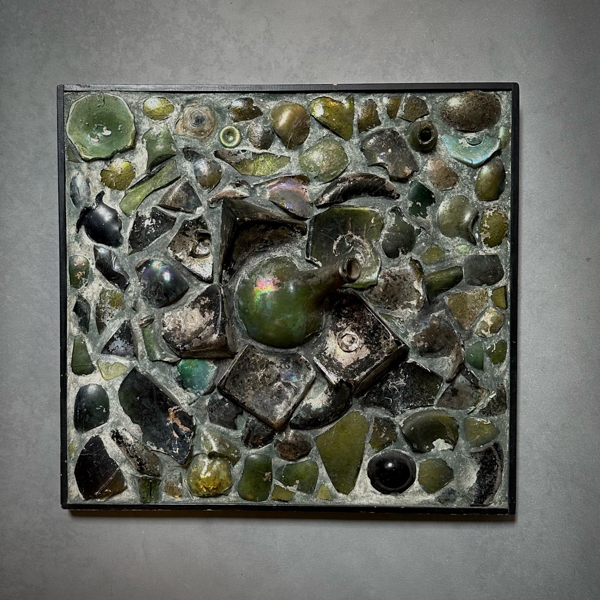 Dutch Midcentury Art Panel of Antique Glass Bottle Remnants For Sale