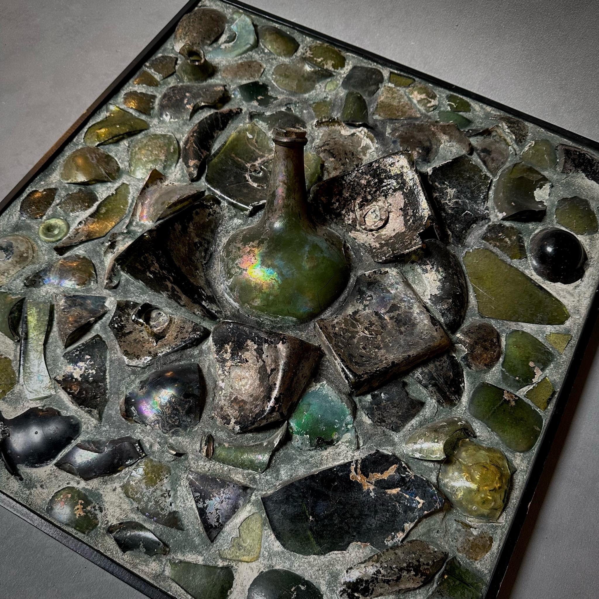 Mid-20th Century Midcentury Art Panel of Antique Glass Bottle Remnants For Sale