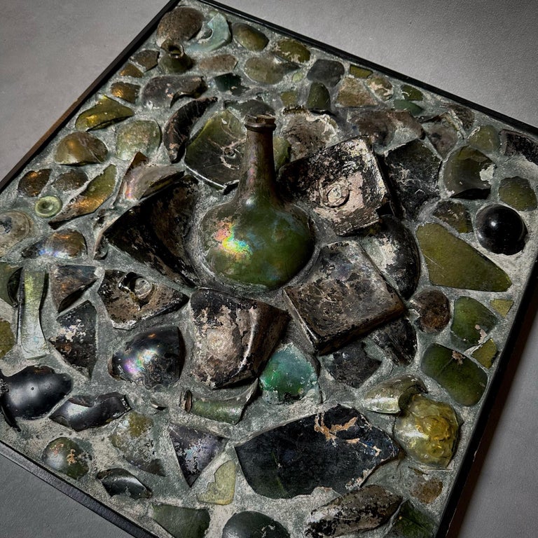 Midcentury Art Panel of Antique Glass Bottle Remnants For Sale at 1stDibs