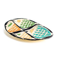 Midcentury Art Pottery Plate or Dish Decorated with Four Fish by Livia Gorka