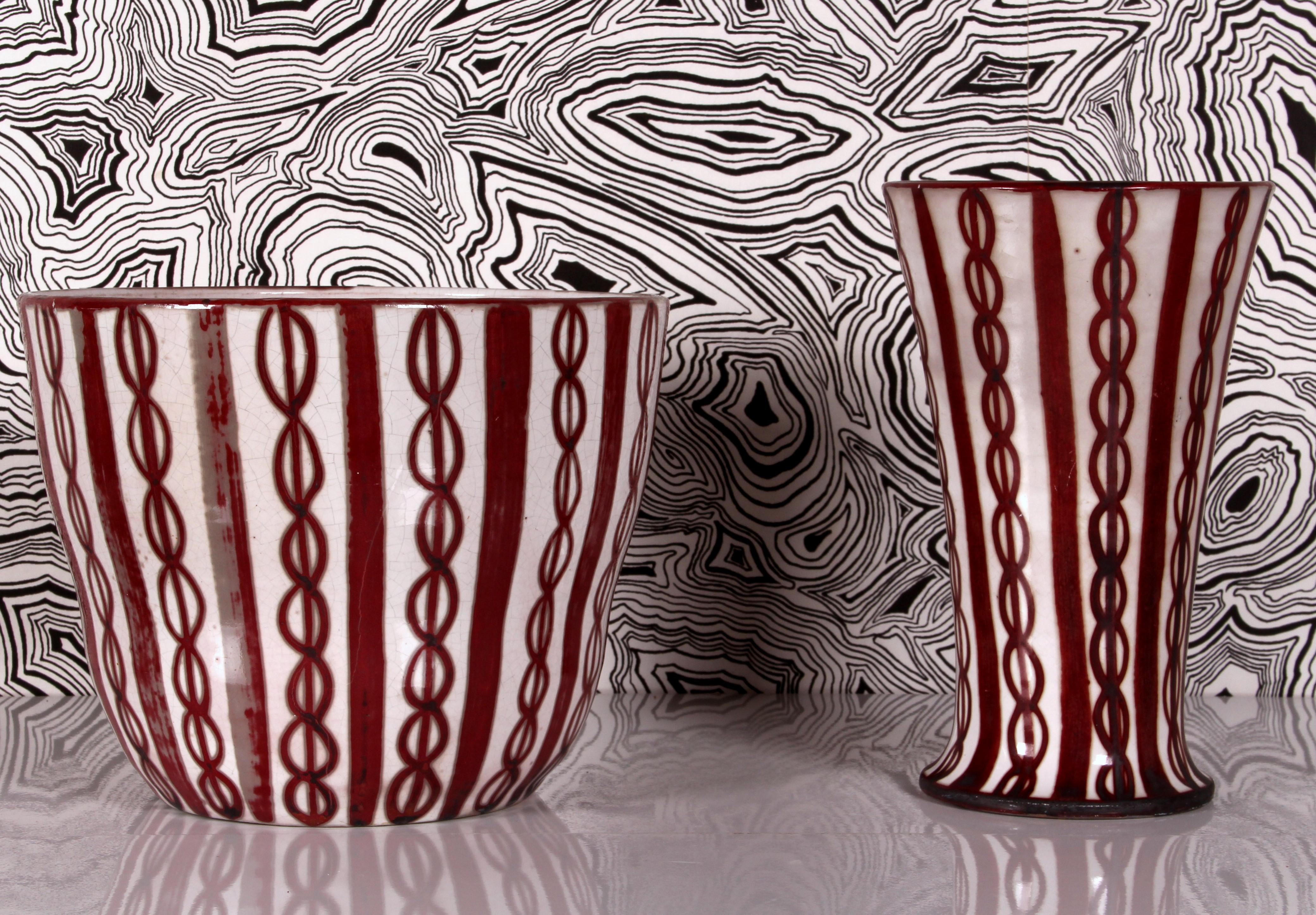 ceramica d'arte di metà secolo SET di cachepot e vaso entrambi con lo stesso smalto lucido unico in vendita 3
