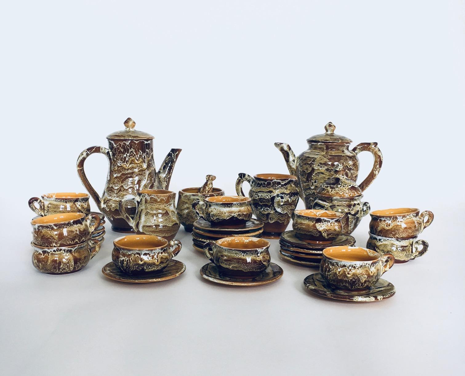 French Midcentury Art Studio Pottery Tea & Coffee Service set, Vallauris France 1960's For Sale
