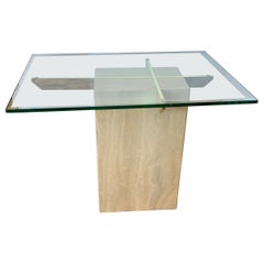 Mid-Century Artedi Travertine Glass and Brass Side Table, Made in Italy