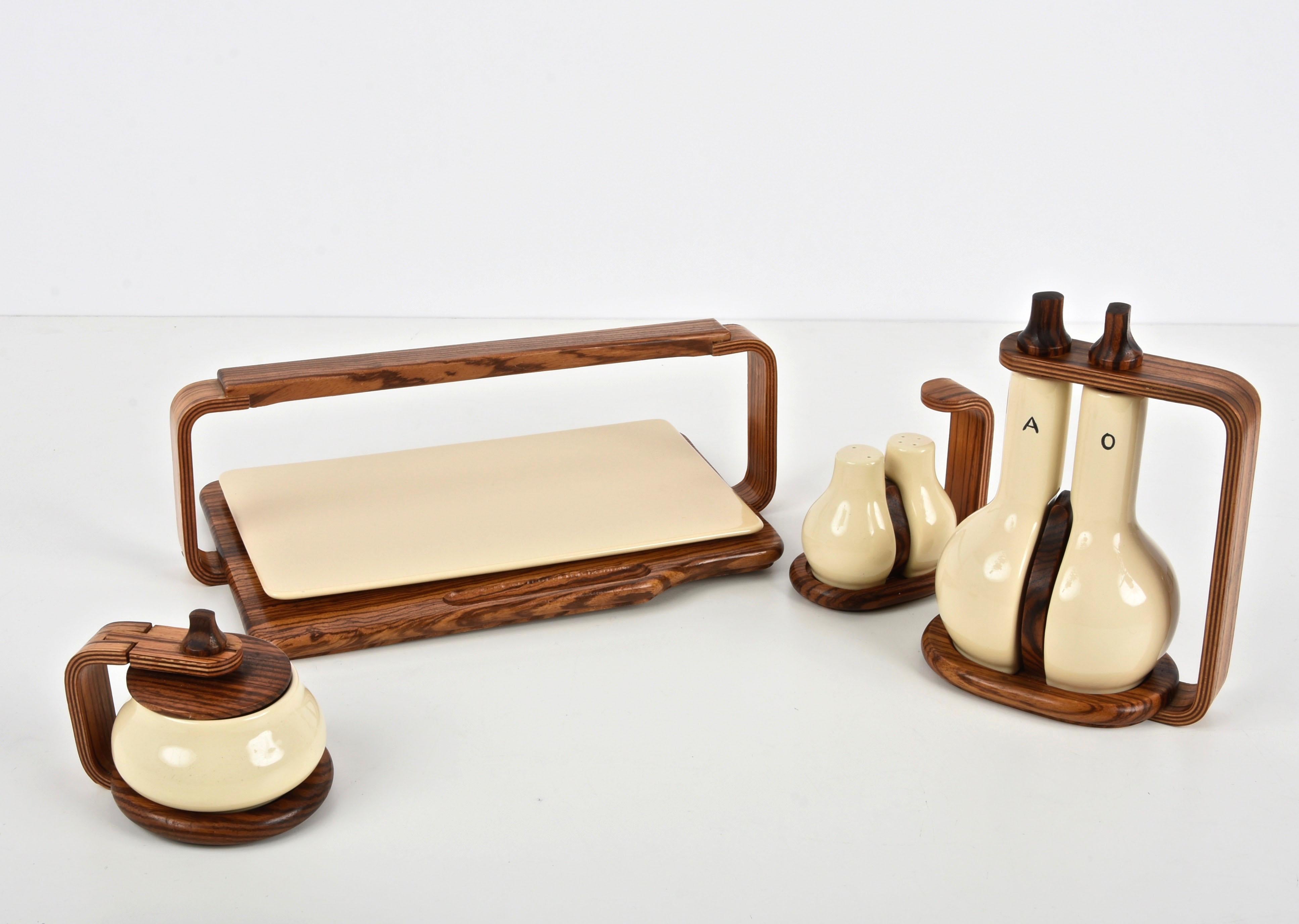 Table de service Artek en céramique ivoire et teck du milieu du siècle dernier dans le style Alvar Aalto, années 1970 1