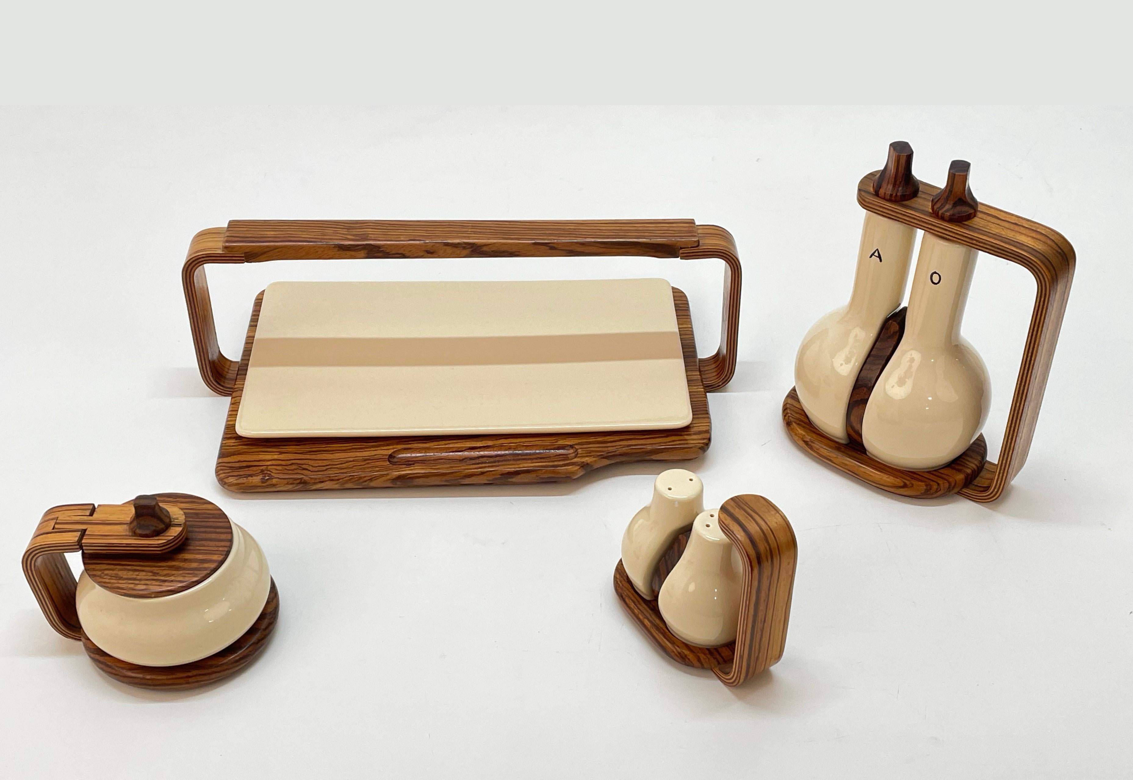 Midcentury Artek Ivory Ceramic and Teak Service Table in Alvar Aalto Style 1970s 6
