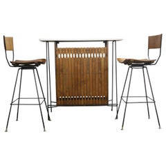 Midcentury Arthur Umanoff Bar Set for Raymor with 2 Stools Iron and Wood