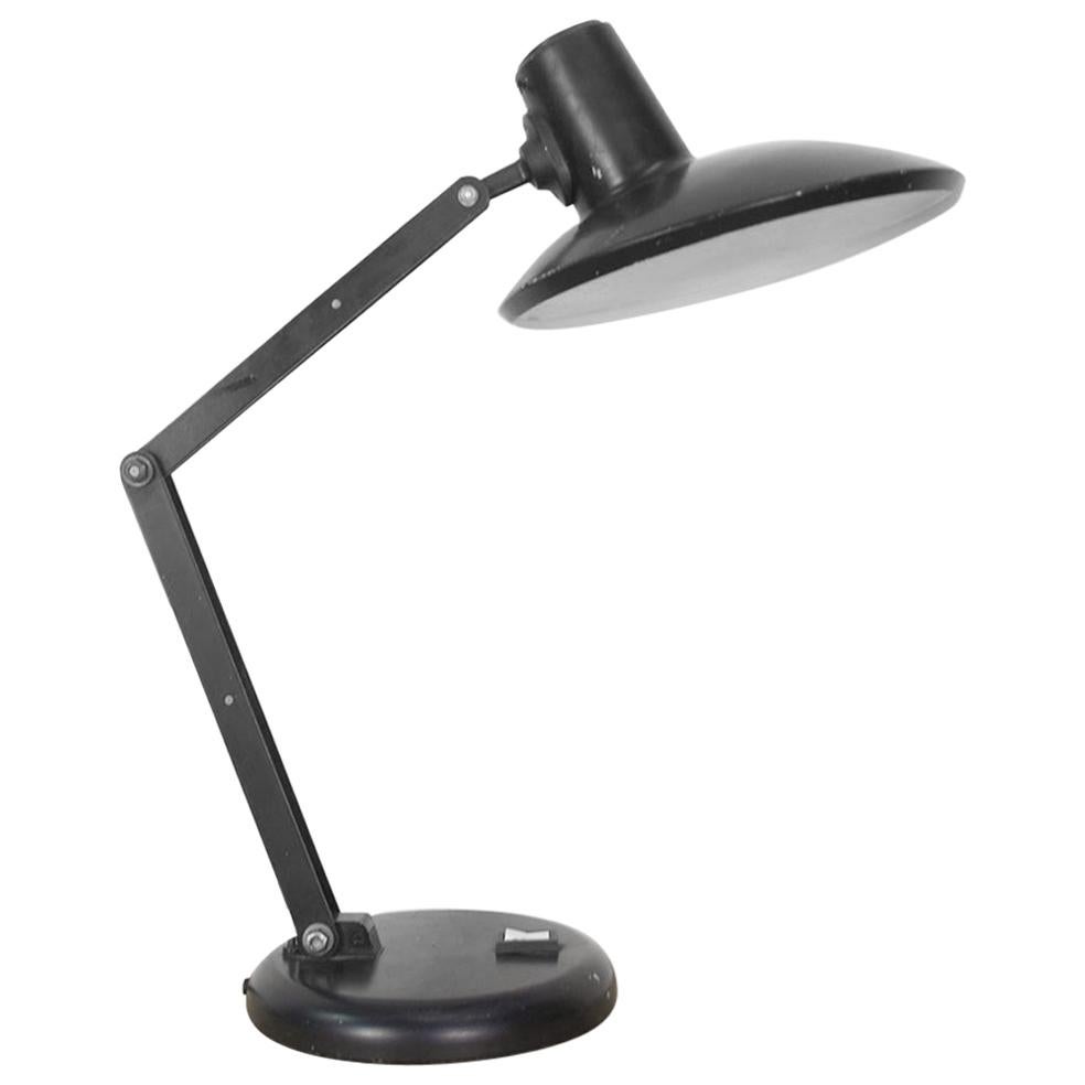 Midcentury Articulated Black Metal Desk Lamp For Sale