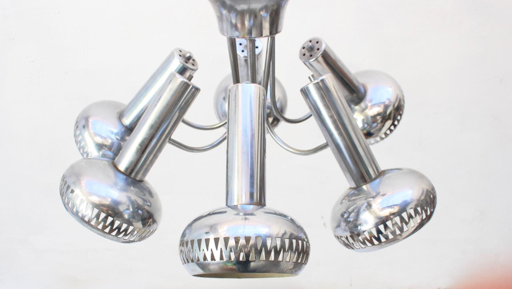 Late 20th Century Midcentury Articulated Multi Focus Spider Chromed Pendant Lamp, 1970s For Sale