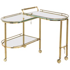 Midcentury Articulating 3-Tier Demilune Reeded Brass Bullet Bar Cart on Castors