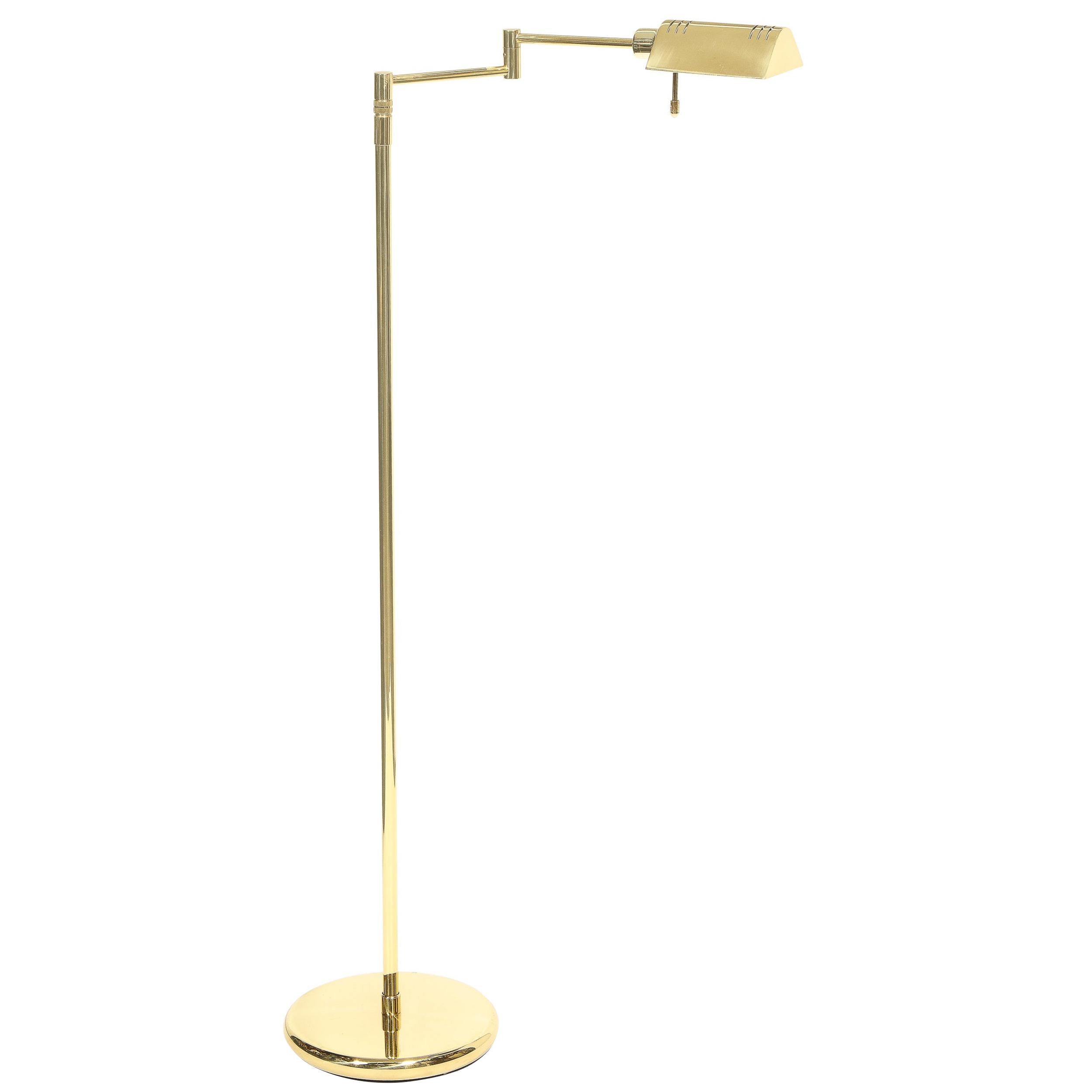 Midcentury Articulating Adjustable Peaked Shade Polished Brass Floor Lamp