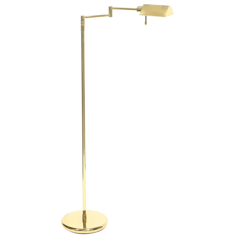Midcentury Articulating Adjustable Peaked Shade Polished Brass Floor ...