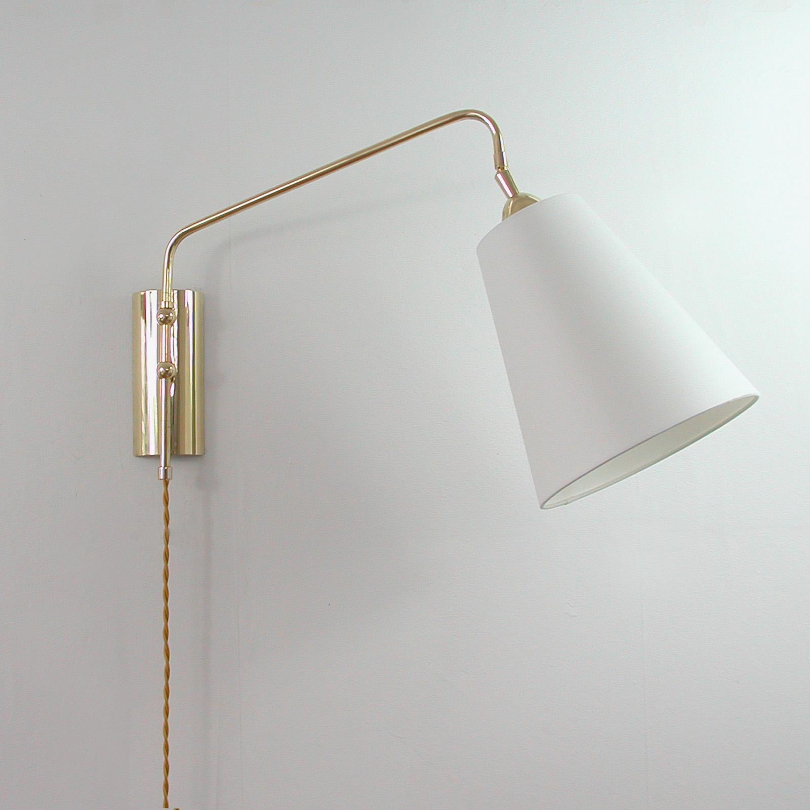 Articulating Brass & Fabric Wall Light JT Kalmar 'attr.', 1960s, Set of 2 4