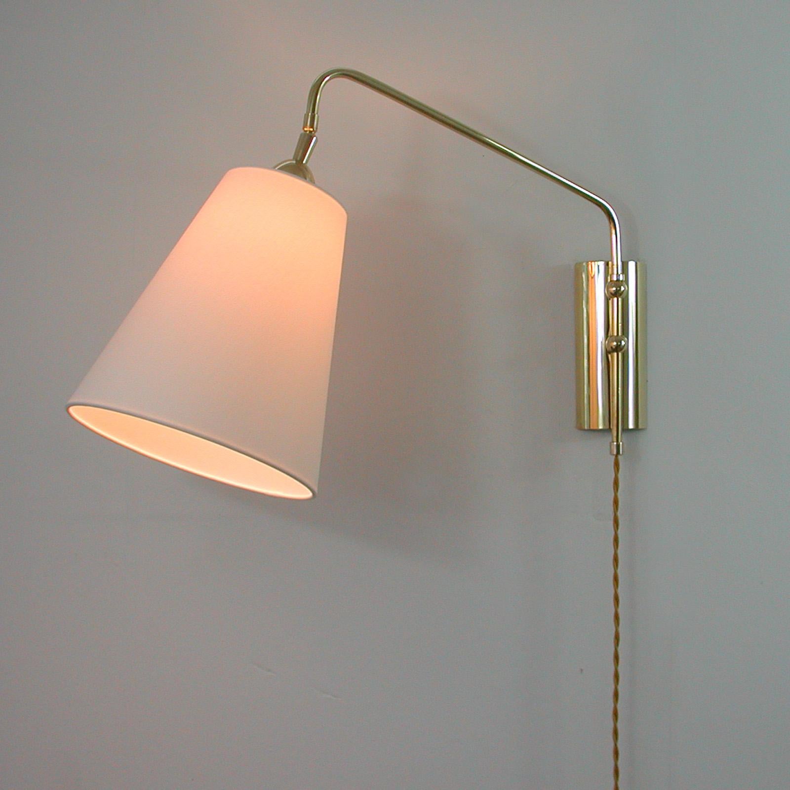 Articulating Brass & Fabric Wall Light JT Kalmar 'attr.', 1960s, Set of 2 10