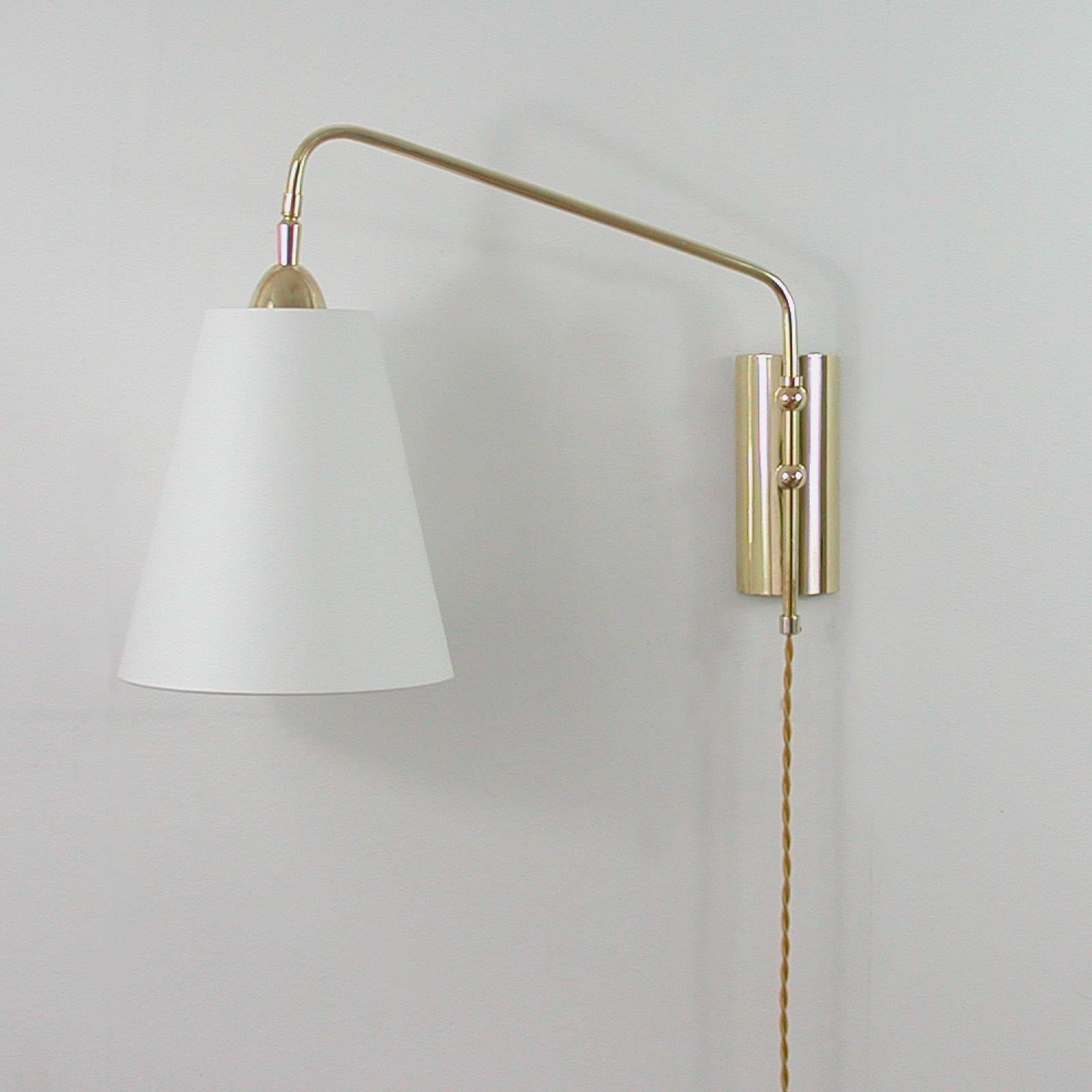 Austrian Articulating Brass & Fabric Wall Light JT Kalmar 'attr.', 1960s, Set of 2