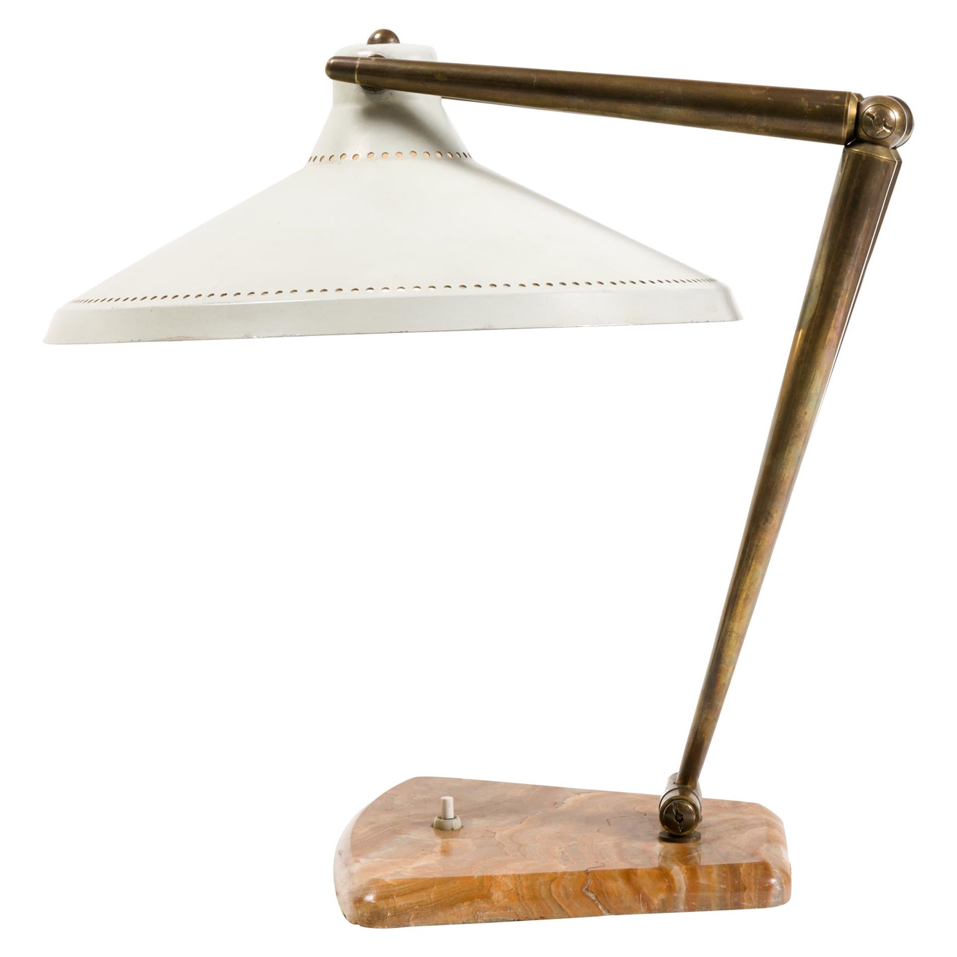 Midcentury Articulating Desk Lamp with Marble Base, Italy, 1950s