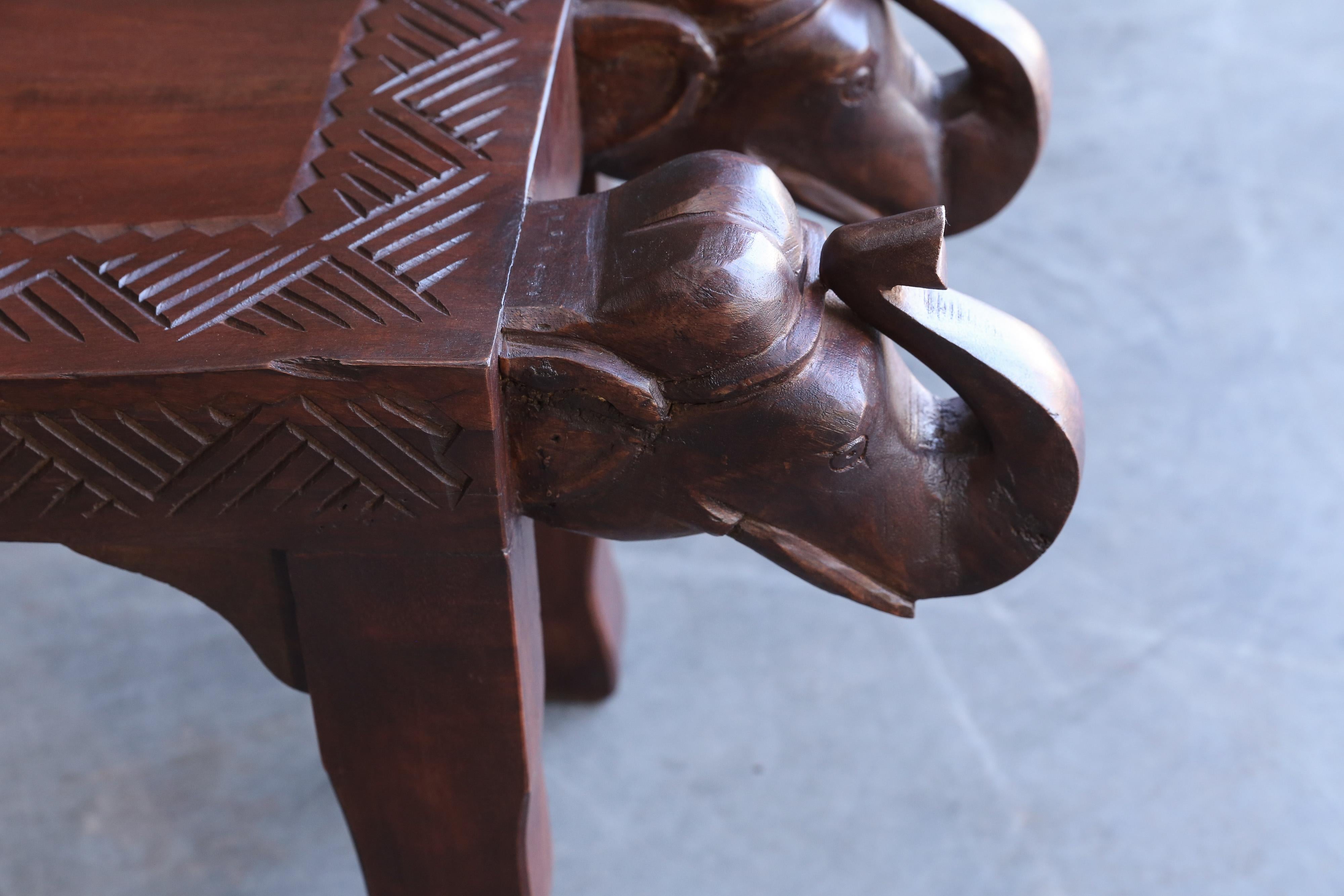 Hand-Crafted Midcentury Artistically Carved Solid Teak Wood Bench from Village Headman Home