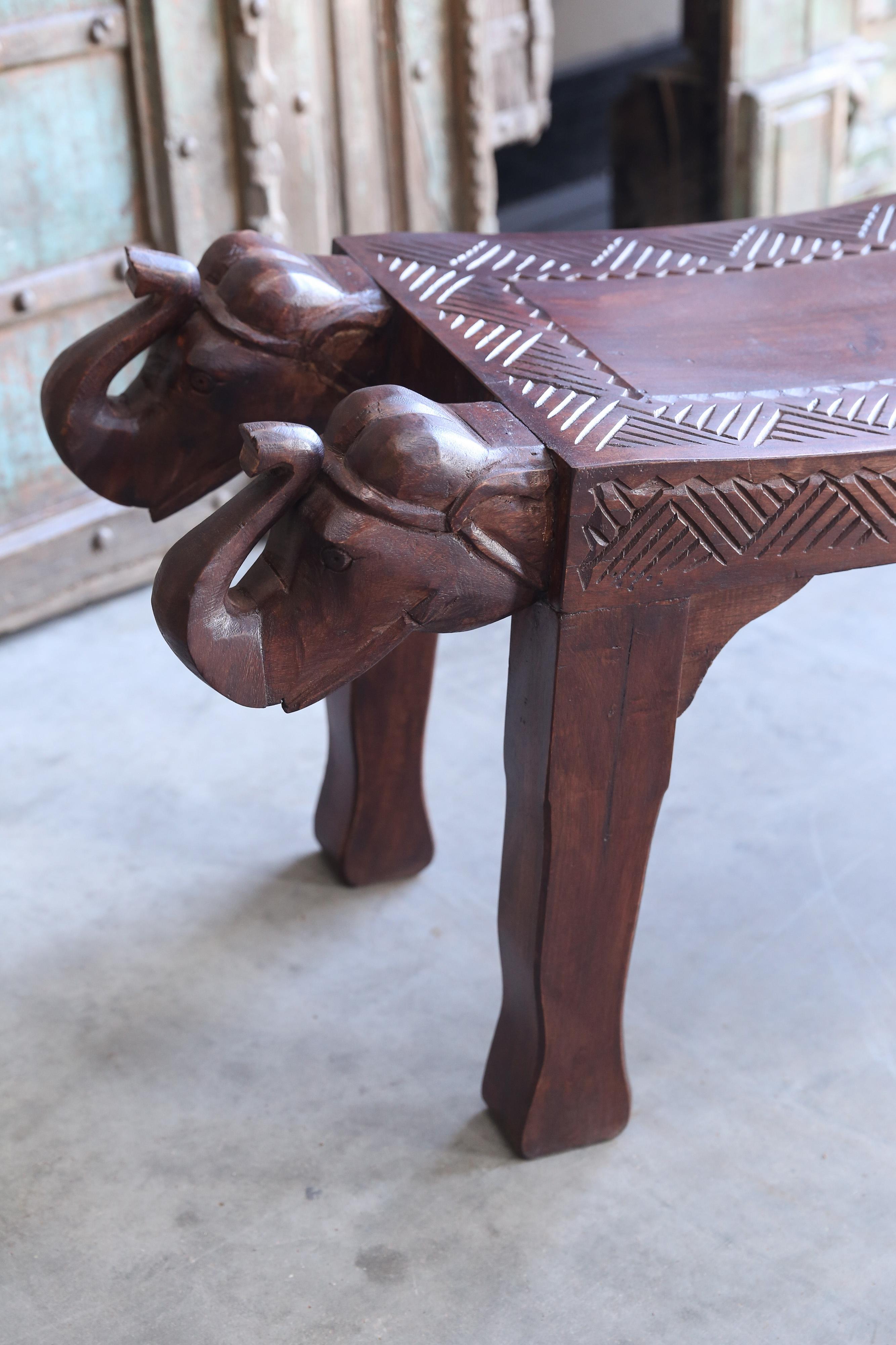 20th Century Midcentury Artistically Carved Solid Teak Wood Bench from Village Headman Home