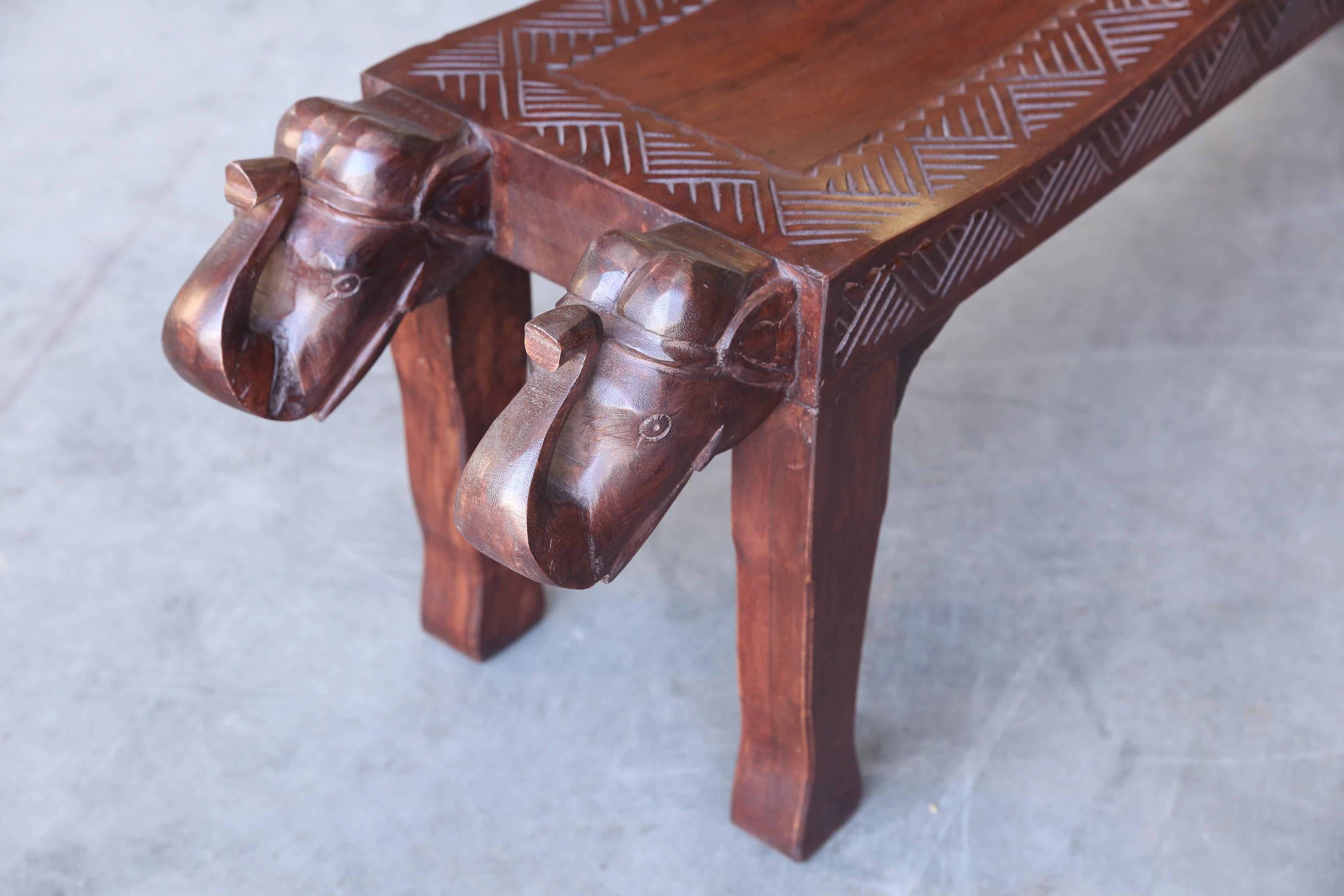 Midcentury Artistically Carved Solid Teak Wood Bench from Village Headman Home 1
