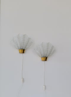 Midcentury ASEA Brass and Glass Wall Lights, Seashell Design 1950s Sweden