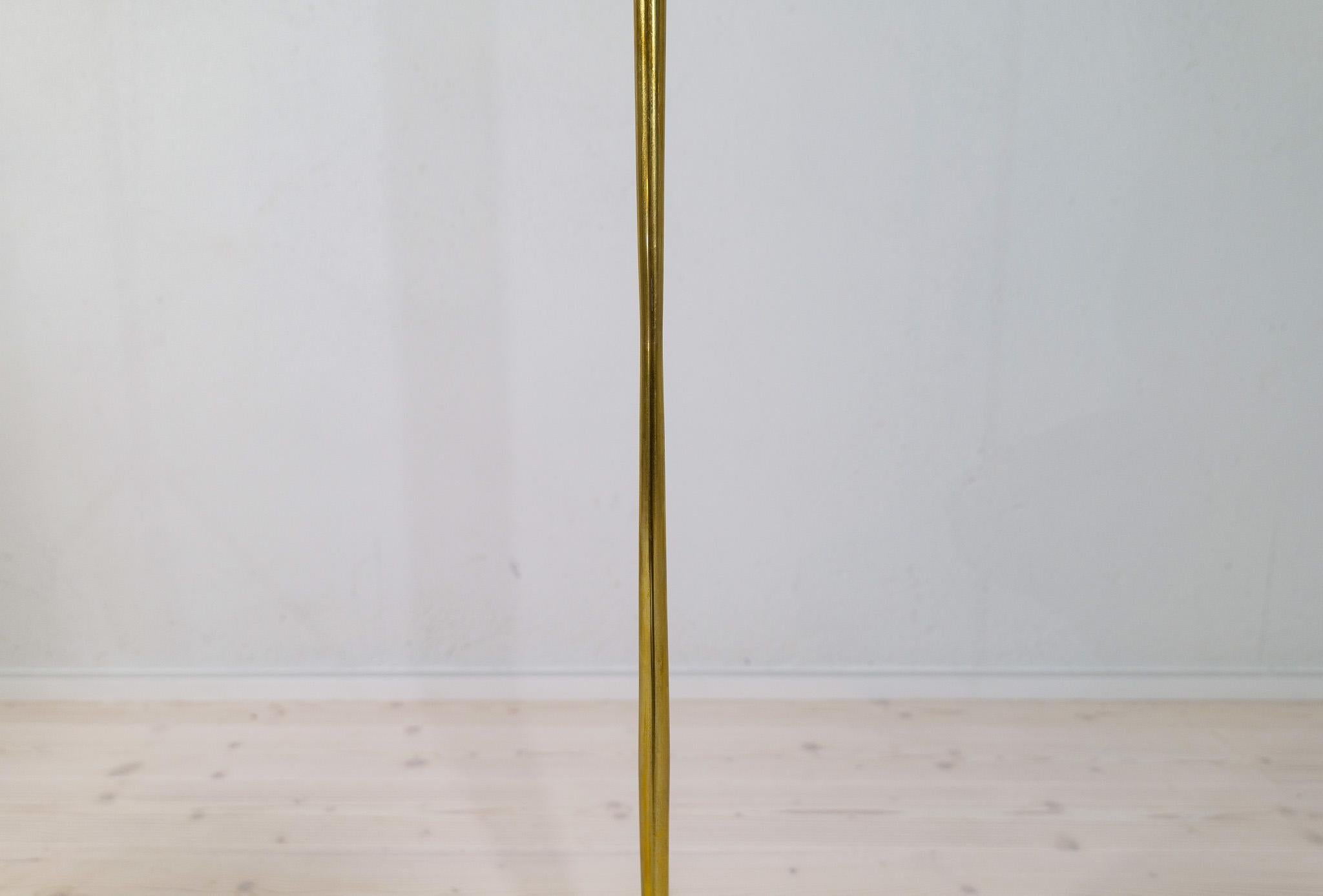 Midcentury Modern ASEA Brass Floor Lamp with Round Cotton Shade, Sweden, 1960s For Sale 5