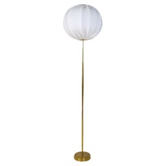Midcentury Modern ASEA Brass Floor Lamp with Round Cotton Shade, Sweden, 1960s