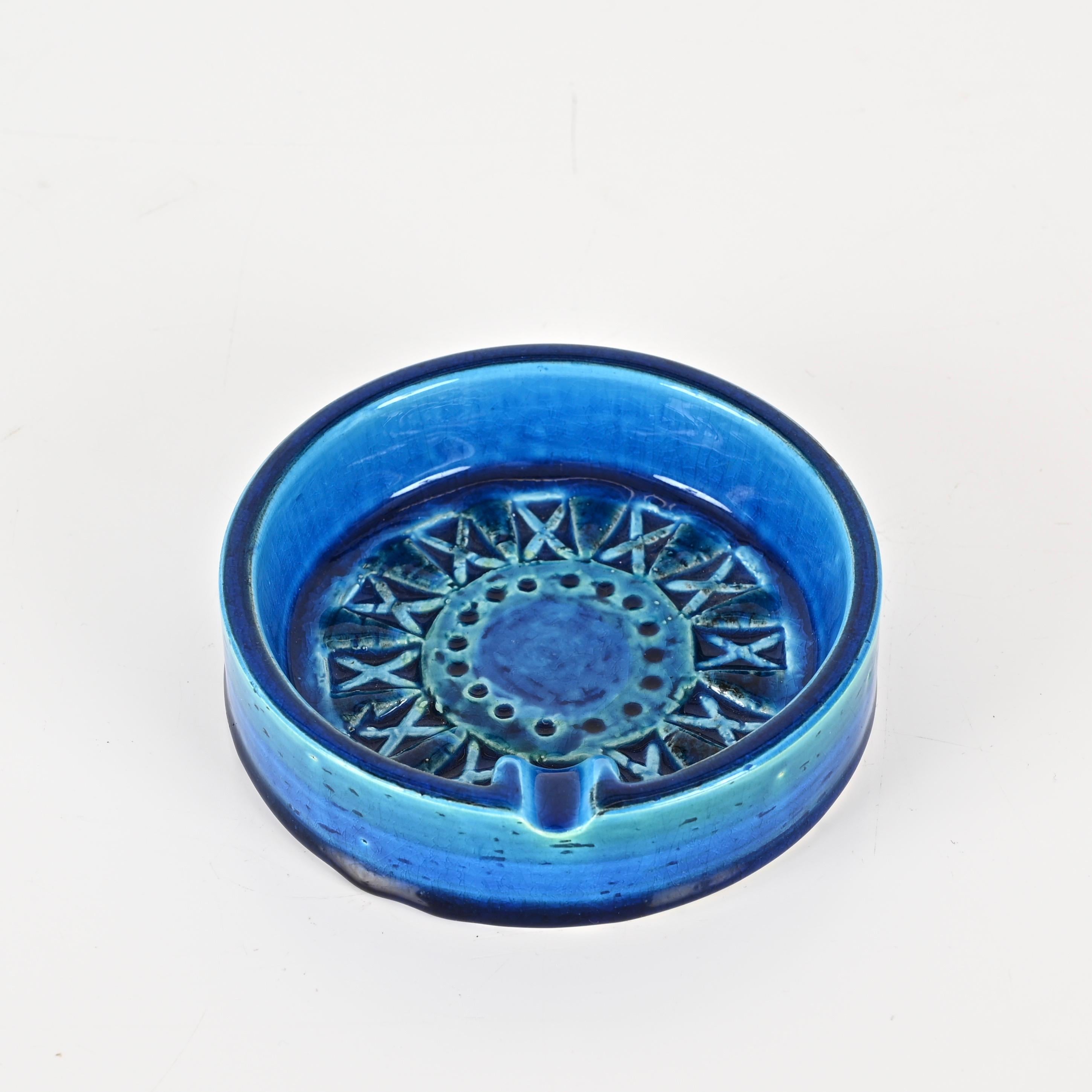 Vernissé Cendrier de Montelupo en céramique bleue 