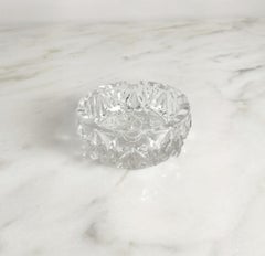 Midcentury Ashtray Carved Crystal Glass Round Transparent Italian Design 1970s