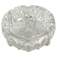 Vintage Midcentury Ashtray Carved Crystal Glass Round Transparent Italian Design 1970s
