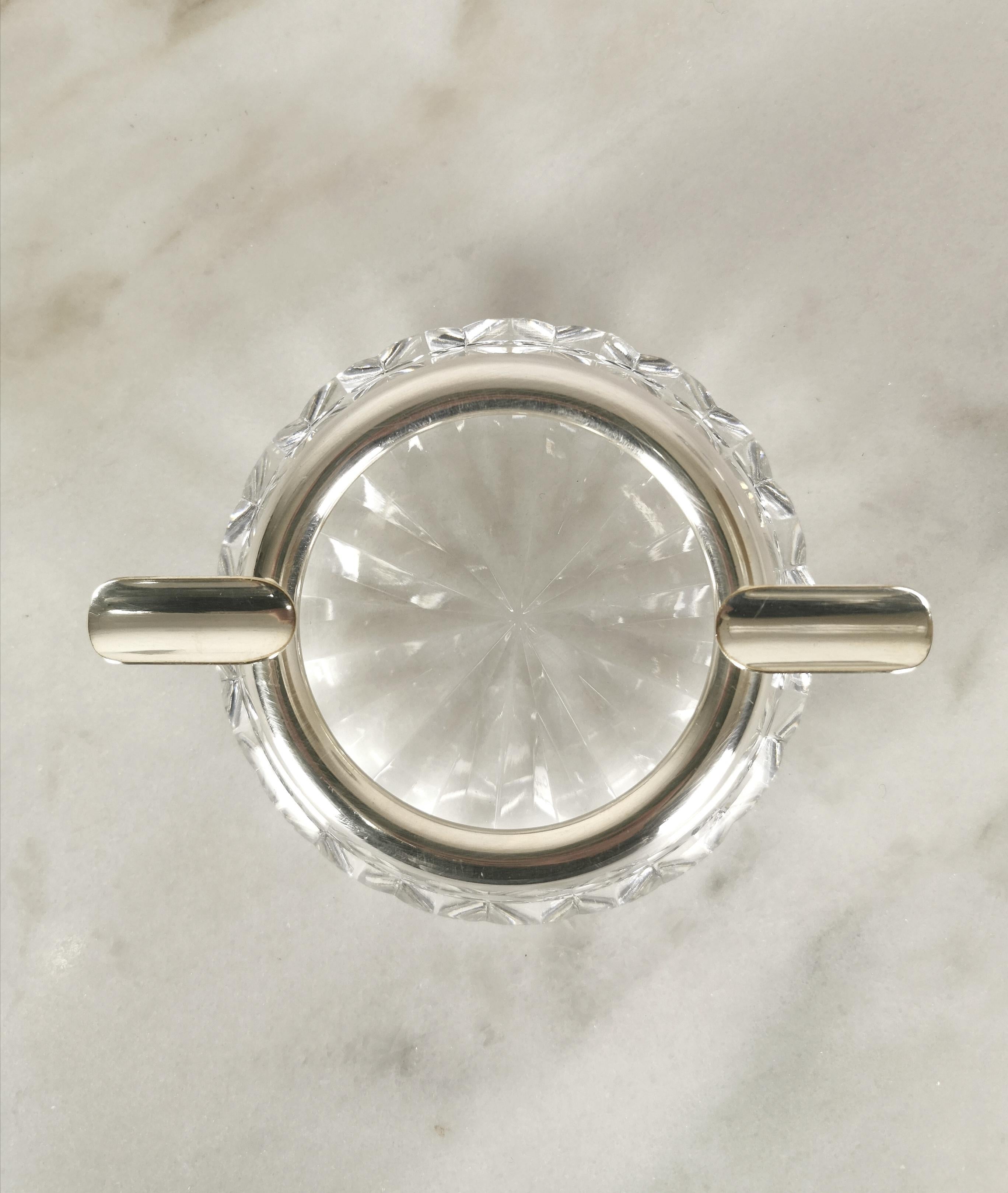 Midcentury Ashtray Crystal Glass Silver Plated Round Italian Design 1970s In Good Condition In Palermo, IT