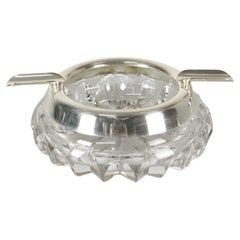 Vintage Midcentury Ashtray Crystal Glass Silver Plated Round Italian Design 1970s