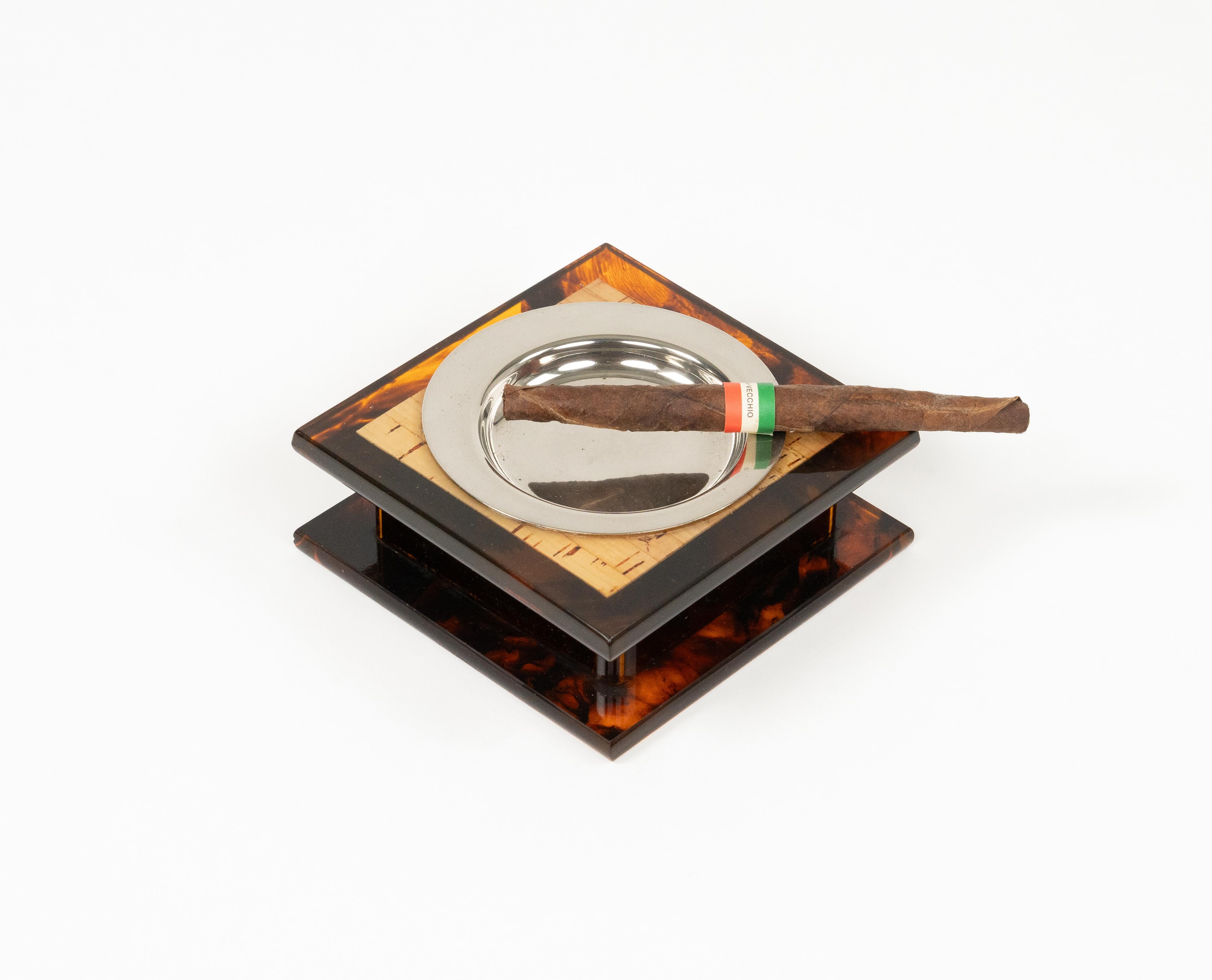 Mid-Century Modern Midcentury Ashtray Faux Tortoiseshell Lucite Christian Dior Style, Italy 1970s For Sale