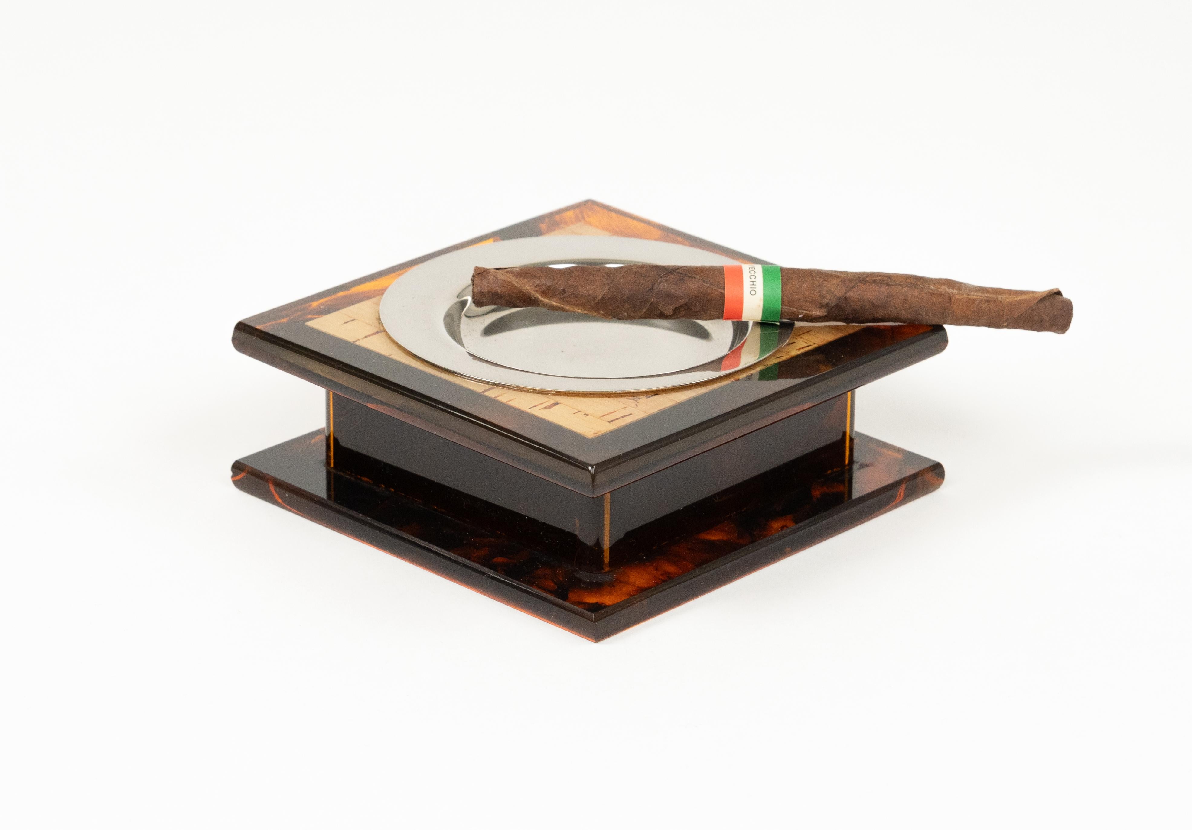 Italian Midcentury Ashtray Faux Tortoiseshell Lucite Christian Dior Style, Italy 1970s For Sale
