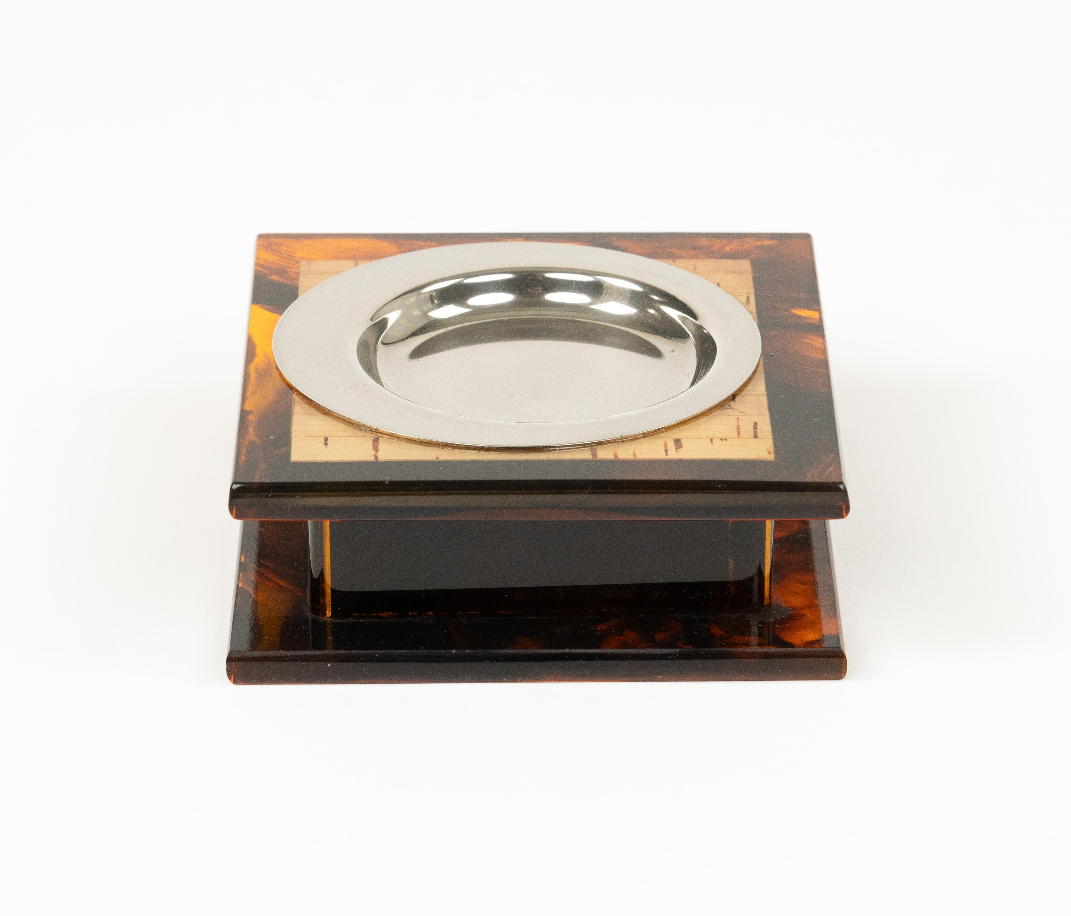Metal Midcentury Ashtray Faux Tortoiseshell Lucite Christian Dior Style, Italy 1970s For Sale