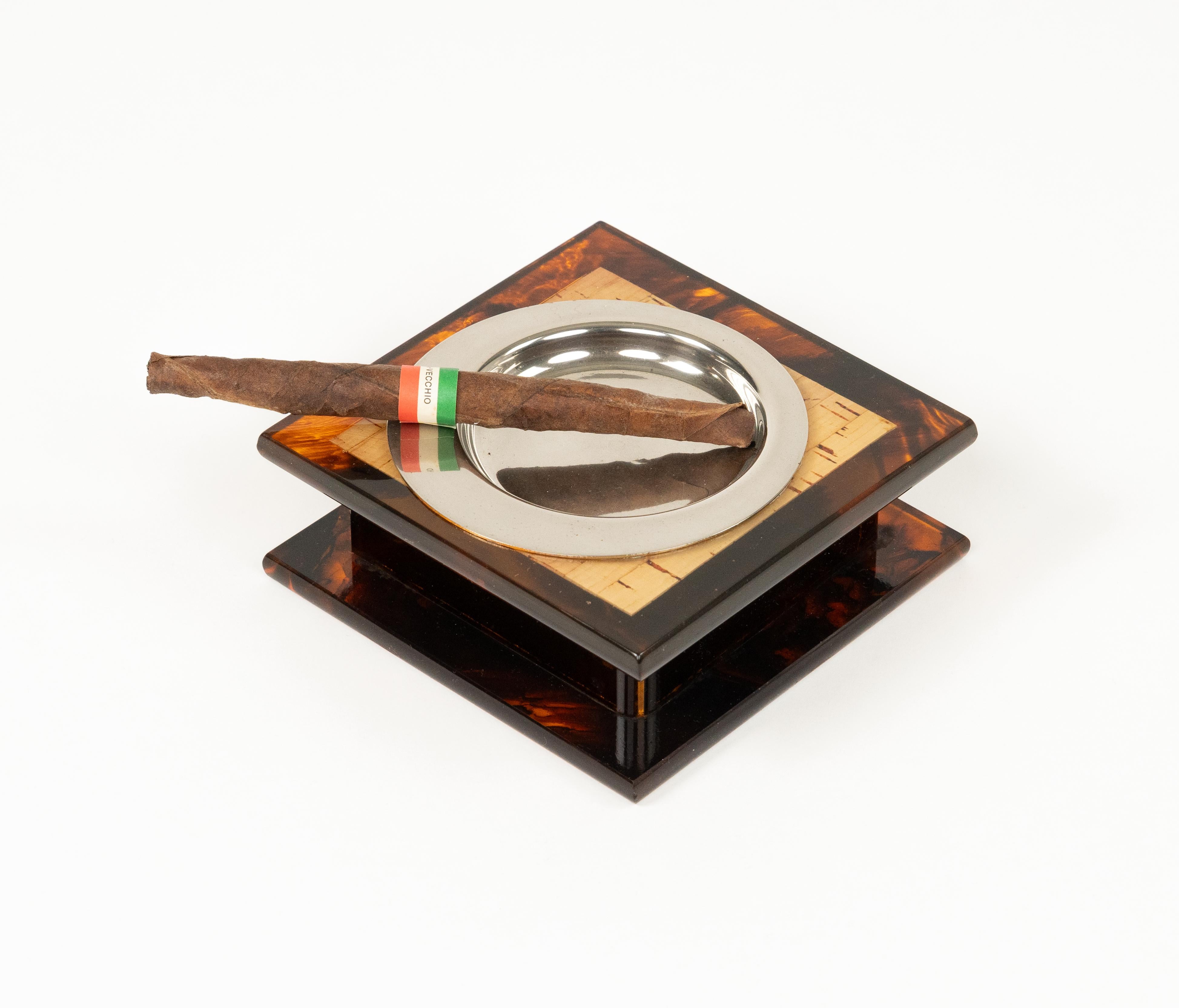 Midcentury Ashtray Faux Tortoiseshell Lucite Christian Dior Style, Italy 1970s For Sale 2