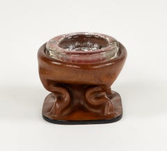 Midcentury Ashtray in Curved Leather and Glass Jacques Adnet Style, Italy 1970