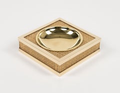 Midcentury Ashtray in Lucite, Wicker and Brass Christian Dior Style, Italy 1970s