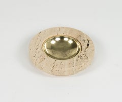 Cendrier du milieu du siècle en travertin et laiton, style Fratelli Mannelli, Italie, années 1970