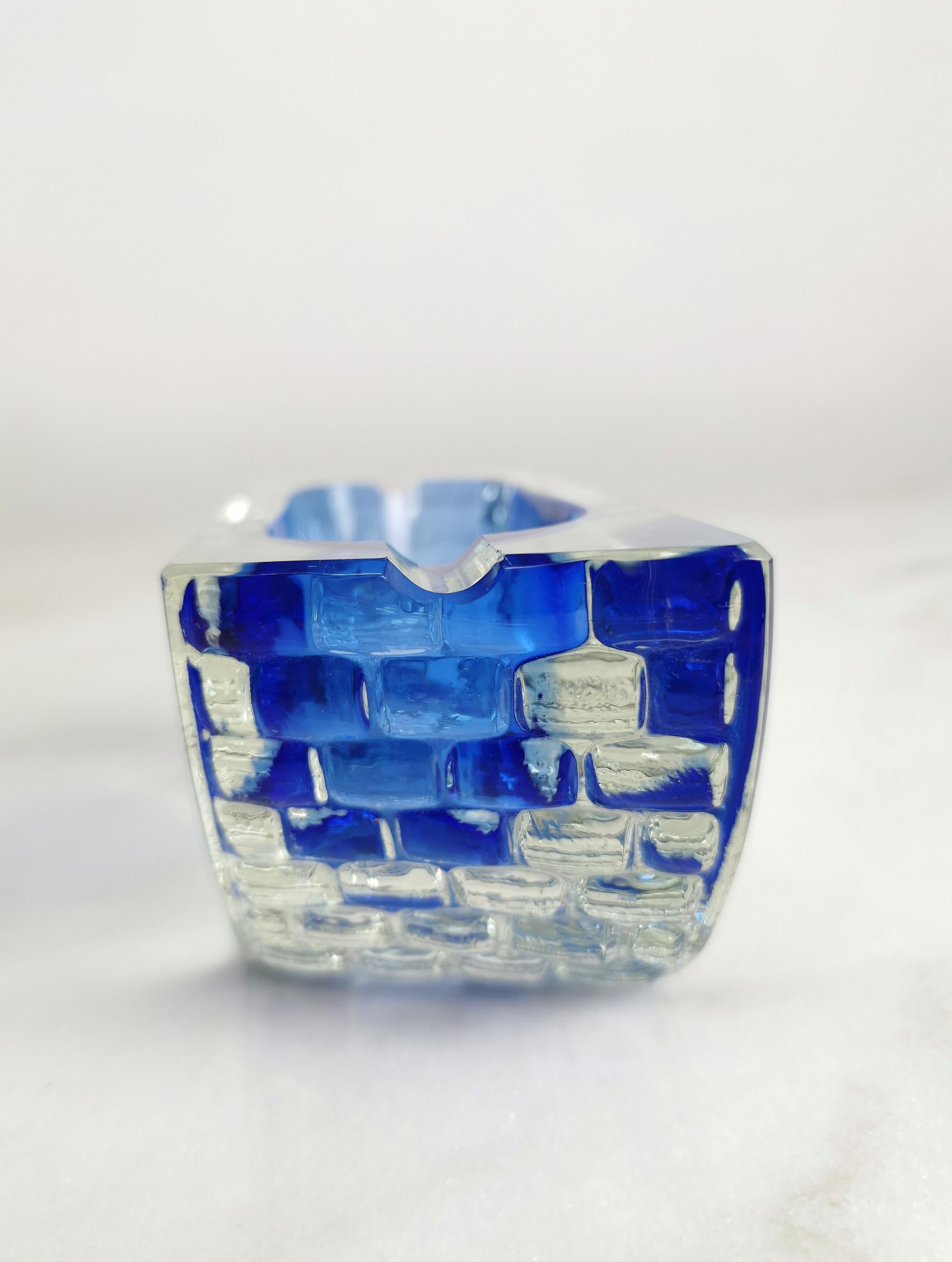 Mid-Century Modern Midcentury Ashtray Murano Glass Sommerso Blue by Mandruzzato Italian Design 1970