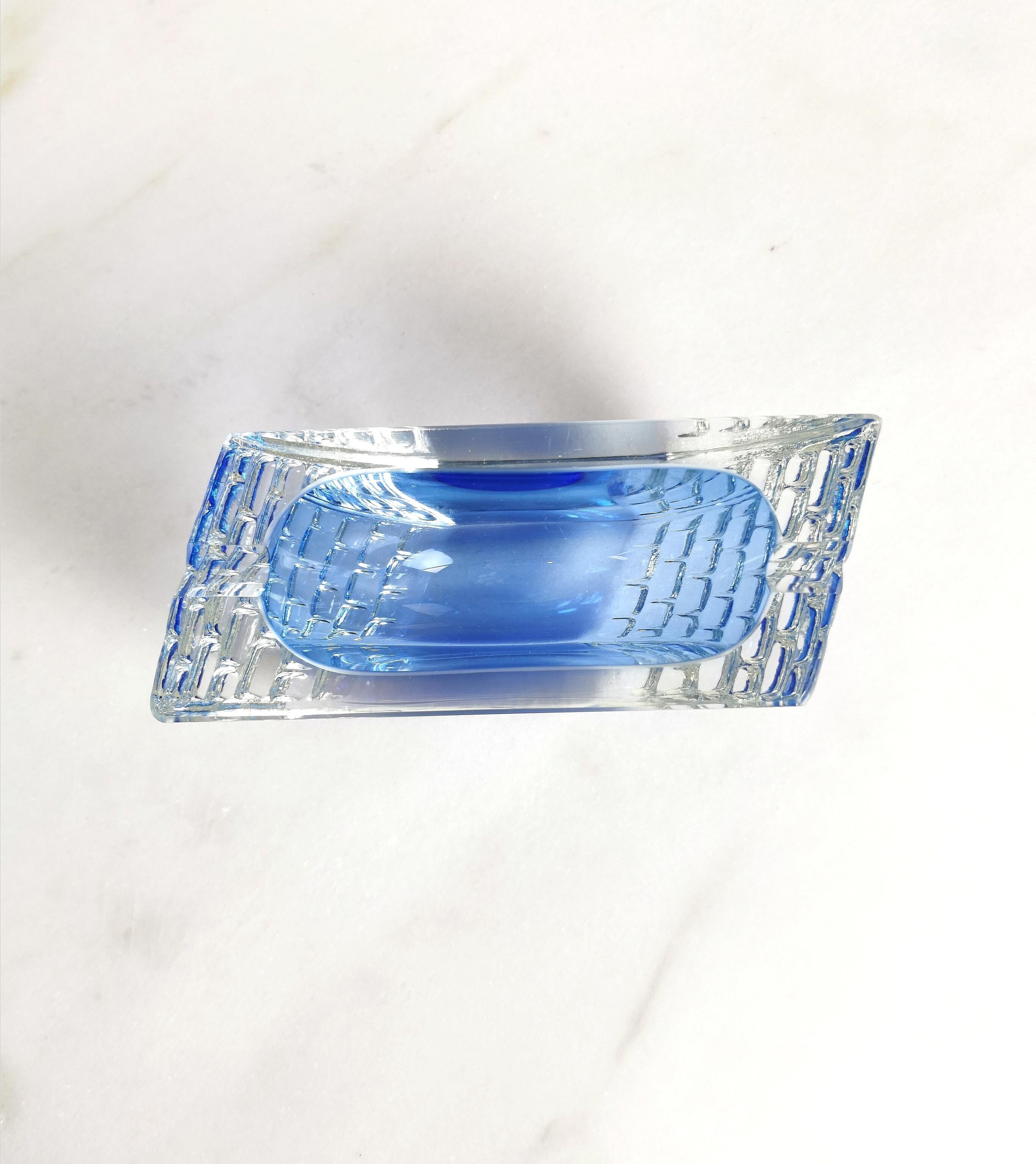 20th Century Midcentury Ashtray Murano Glass Sommerso Blue by Mandruzzato Italian Design 1970