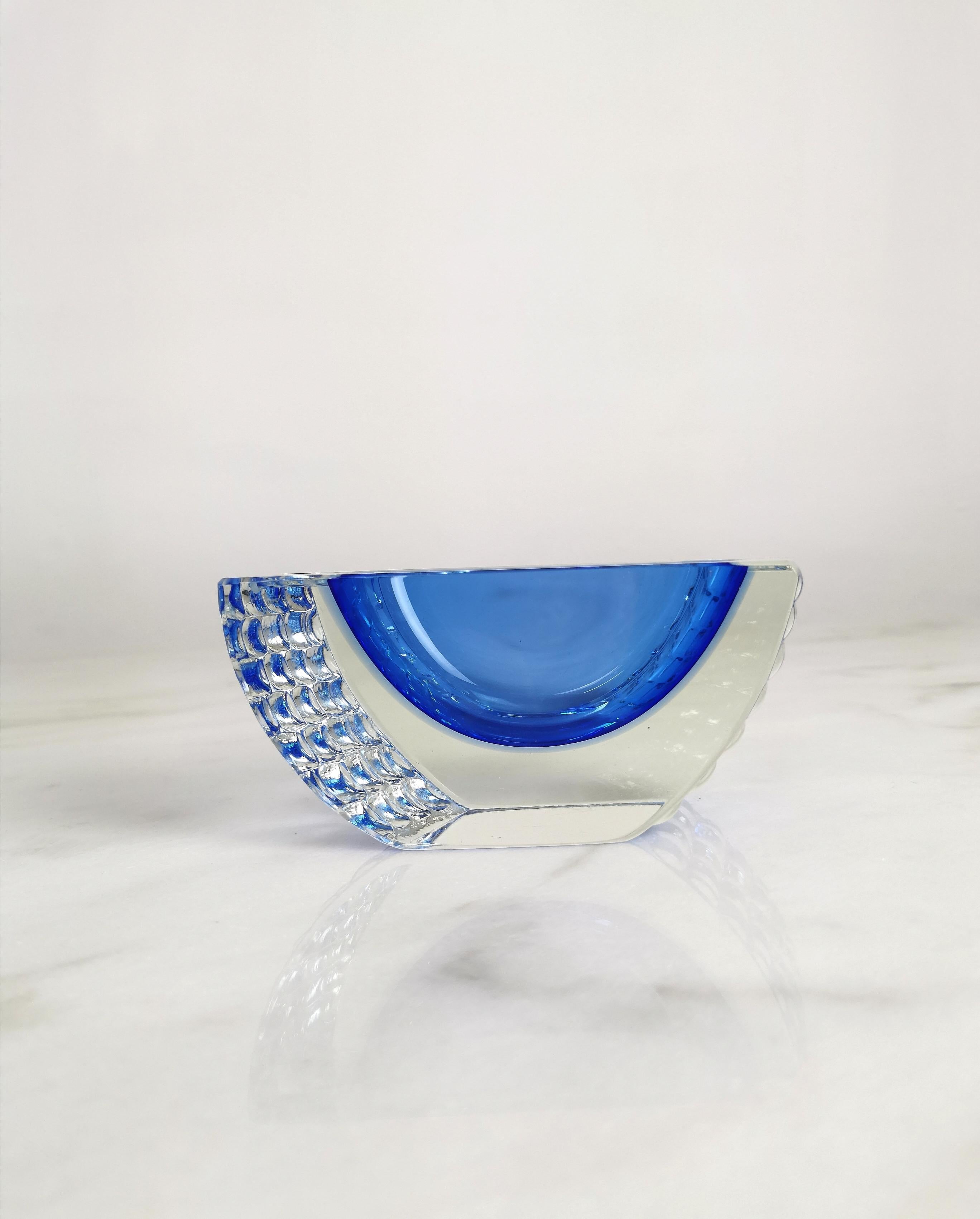 Midcentury Ashtray Murano Glass Sommerso Blue by Mandruzzato Italian Design 1970 1