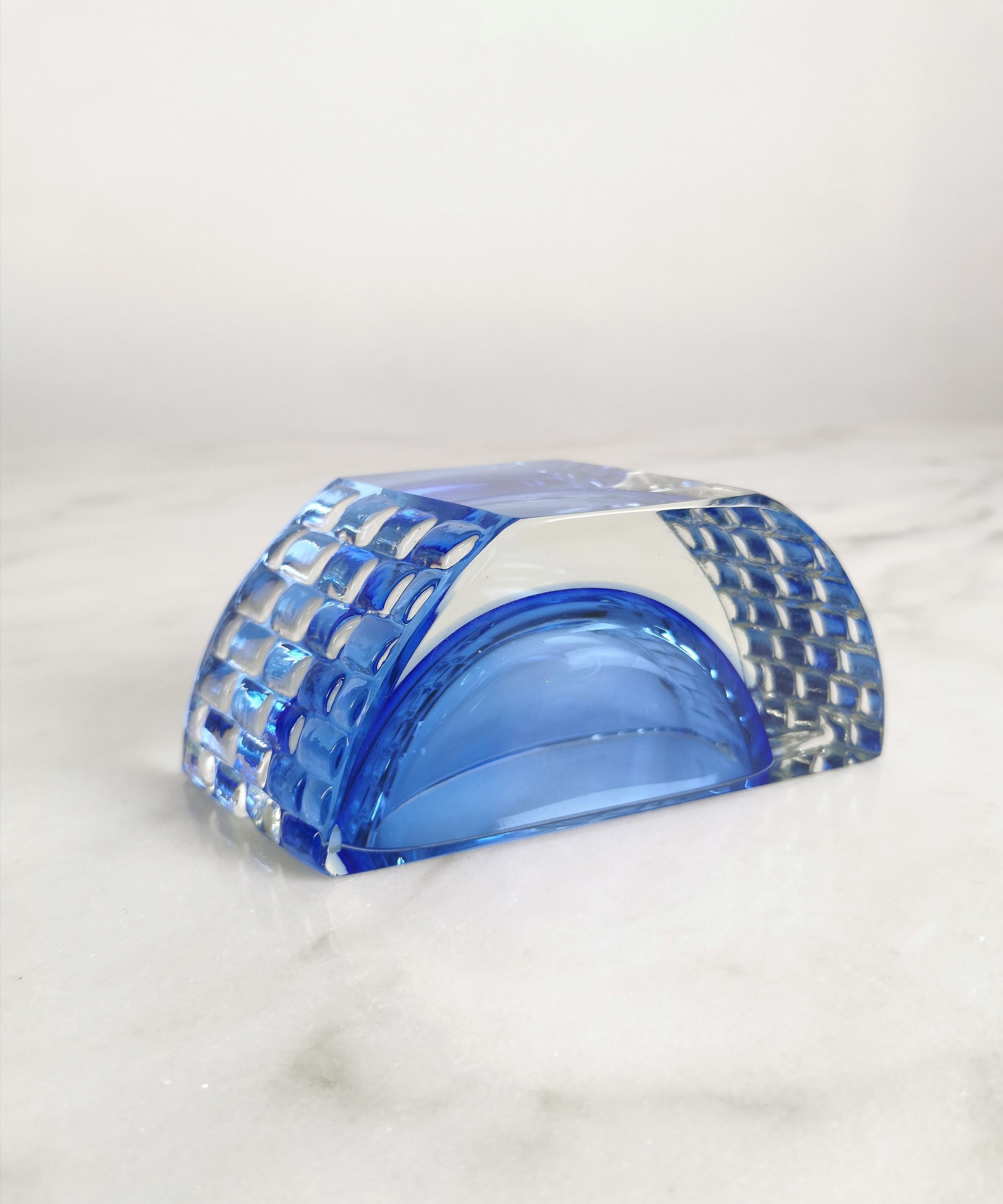 Midcentury Ashtray Murano Glass Sommerso Blue by Mandruzzato Italian Design 1970 2