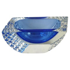 Midcentury Ashtray Murano Glass Sommerso Blue Transparent Italian Design 1970s