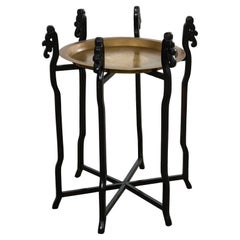 Midcentury Asian Brass Tray Drink Table Hexagonal Folding Stand