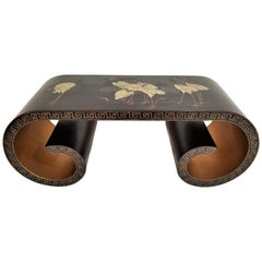 Midcentury Asian Greek Key Scroll Coffee Table with Gilded Accents / Interior