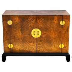 Vintage Midcentury Asian Modern Burl Wood Cabinet Credenza Hollywood Regency Chinoiserie