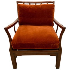 Midcentury Asian Style Rosewood and Mohair Upholstered Armchair